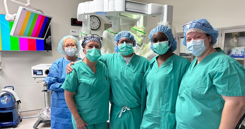 This Danbury Hospital surgical team performed the first operation using the new Da Vinci 5 robotic-assisted system. They performed colon surgery for a patient who had endometriosis.