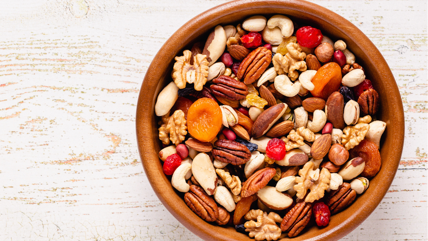 A bowl of healthy home-made trail mix. 
